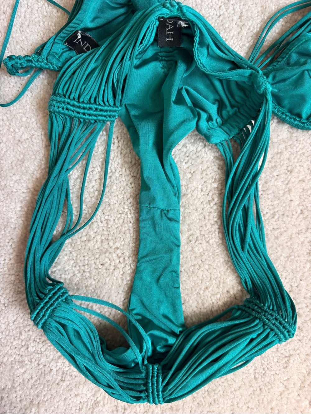 Rare Archival INDAH Teal Macramé String Bikini Set XS/S - Picture 3 of 8